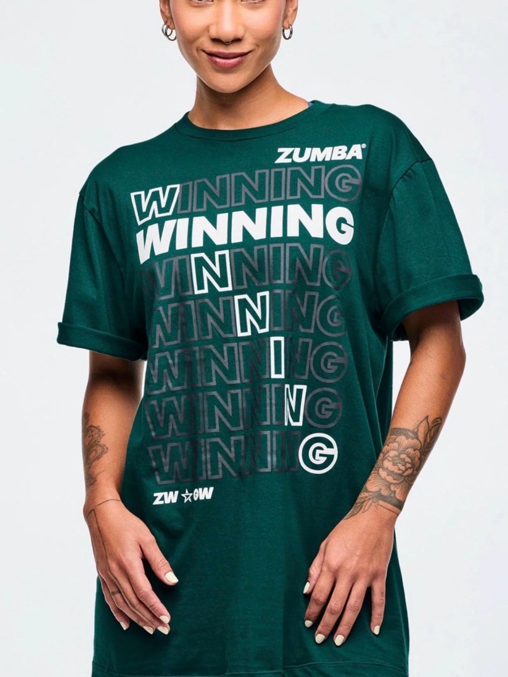 ZUMBA WEAR ZW X GW Unisex OS Fitness Green 'Winning' Graphic Short Sleeve Tee